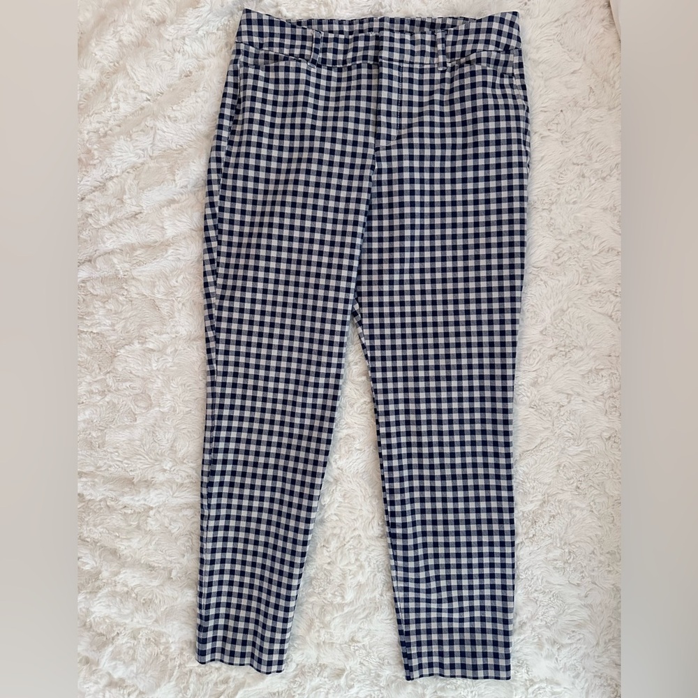 Navy and White Check Gingham Ankle Leg Pants